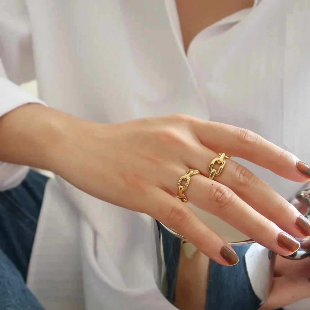NEW 18K Gold Plated Link Chain Ring x - Picture 9 of 11